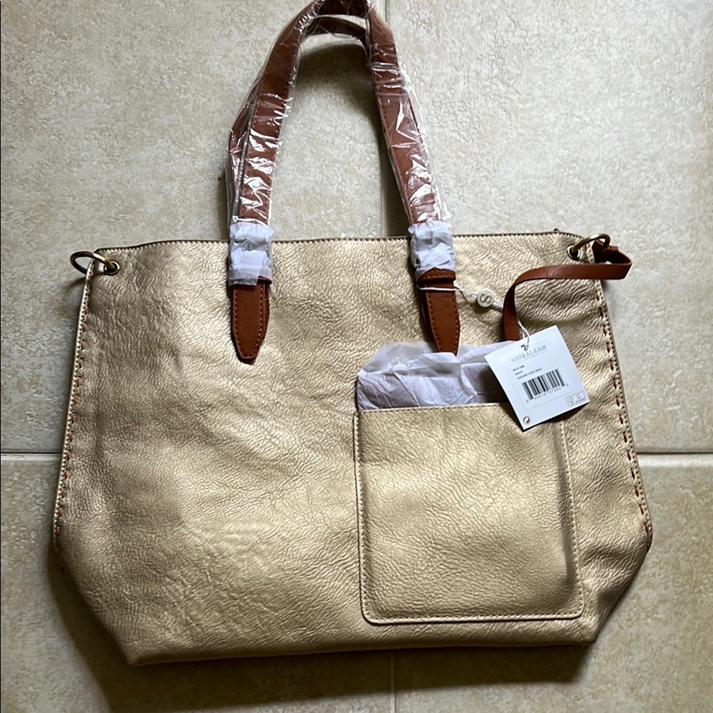 Shiraleah Gold and Brown Tote Bag with Structured Design